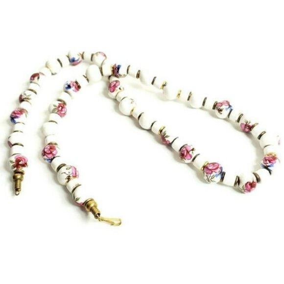 Vintage 60s Rose Flower Ceramic Necklace - Picture 6 of 8